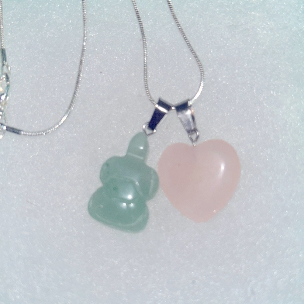 Rosé Quartz Crystal Heart ❤️ and Jade turtle 🐢 sterling silver 16” necklace